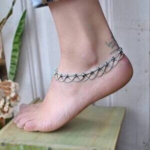 Unbranded Size Medium (M) Vintage Style Silver Chain Link Anklet - Boho Beach An